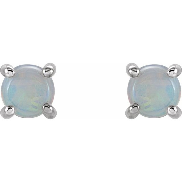 14K White Gold 5 mm Natural White Opal Earrings