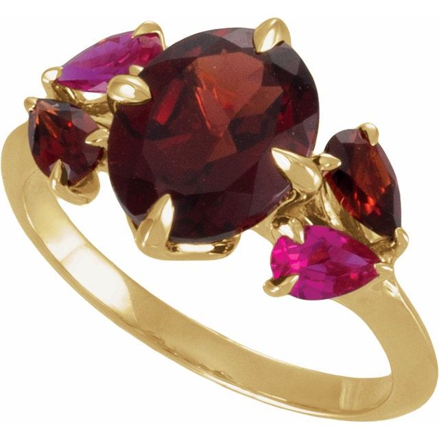 14K Yellow Gold Natural Mozambique Garnet & Lab-Grown Ruby Ring