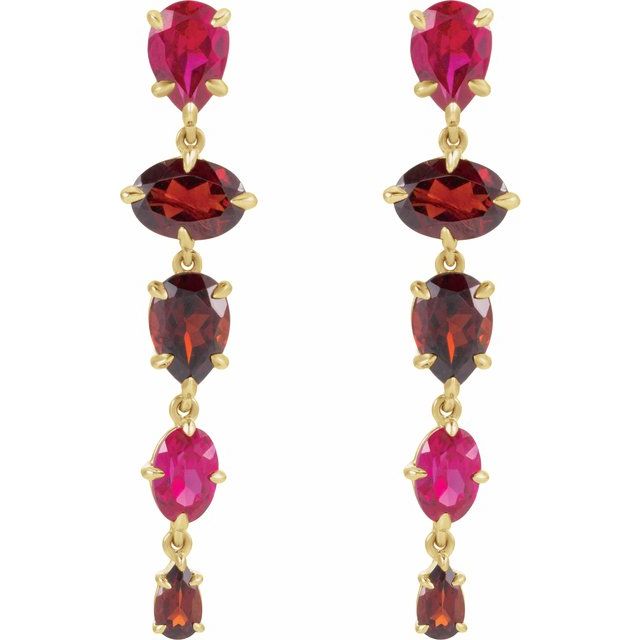 14K Yellow Gold Lab-grown Ruby & Natural Mozambique Garnet Dangle Earrings