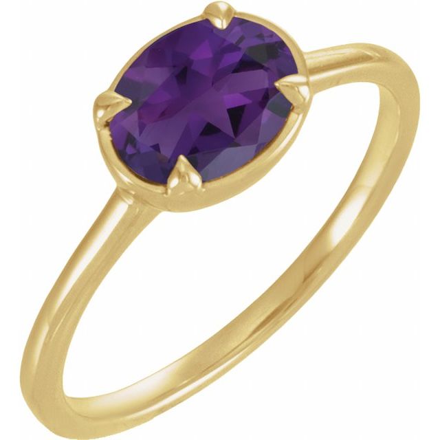 14K Yellow Gold Lab-Grown Amethyst Claw-Prong Bezel-Style Ring