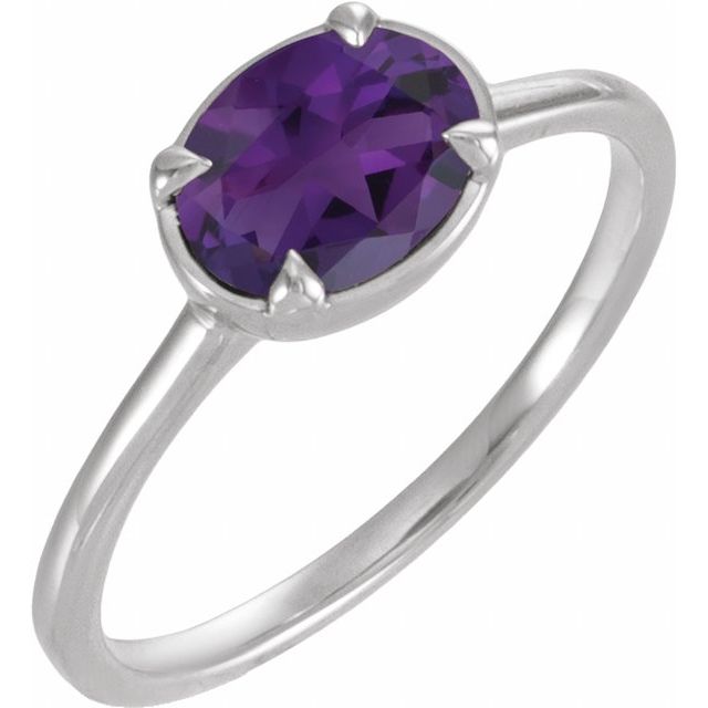 Sterling Silver Lab-Grown Amethyst Claw-Prong Bezel-Style Ring
