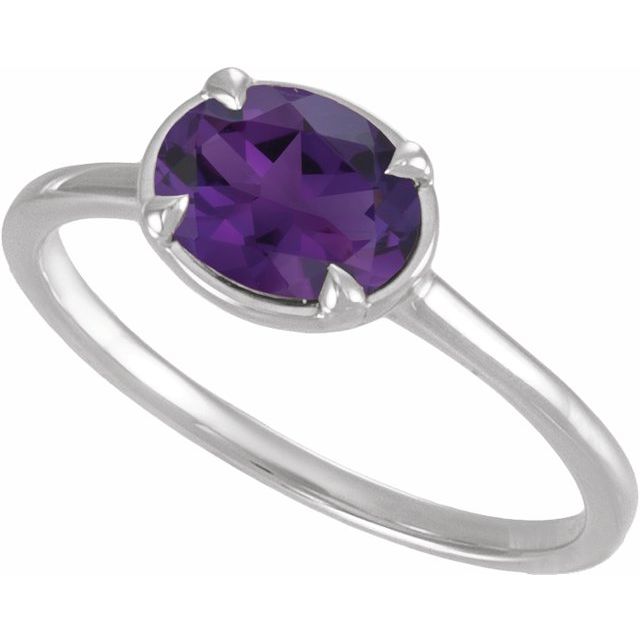 10K White Gold Lab-Grown Amethyst Claw-Prong Bezel-Style Ring