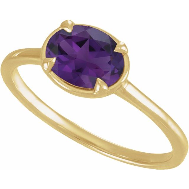 10K Yellow Gold Lab-Grown Amethyst Claw-Prong Bezel-Style Ring