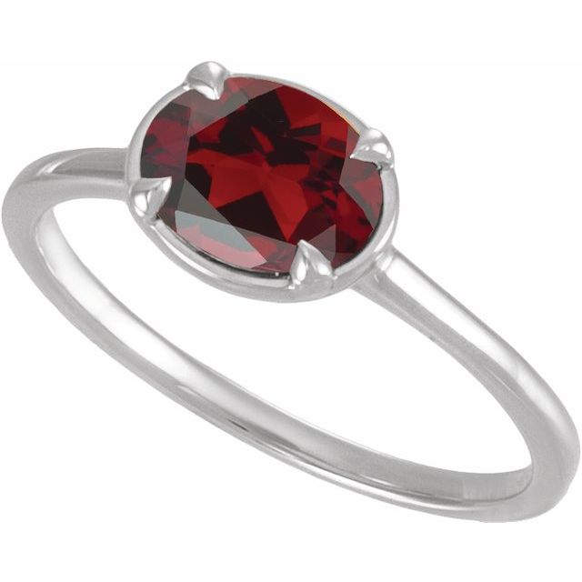 10K White Gold Natural Mozambique Garnet Claw-Prong Bezel-Style Ring