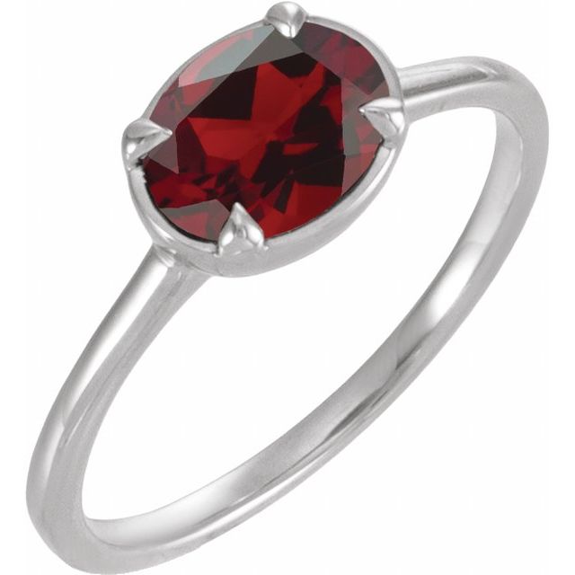 Sterling Silver Natural Mozambique Garnet Claw-Prong Bezel-Style Ring