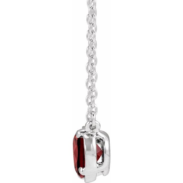 10K White Gold Natural Mozambique Garnet Claw-Prong Bezel-Style 18" Necklace