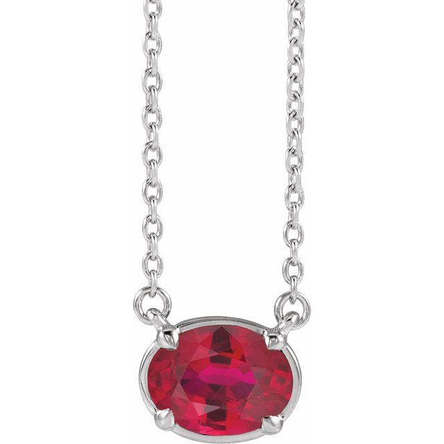 10K White Gold Lab-Grown Ruby Claw-Prong Bezel-Style 18" Necklace