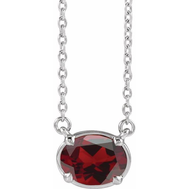 10K White Gold Natural Mozambique Garnet Claw-Prong Bezel-Style 18" Necklace