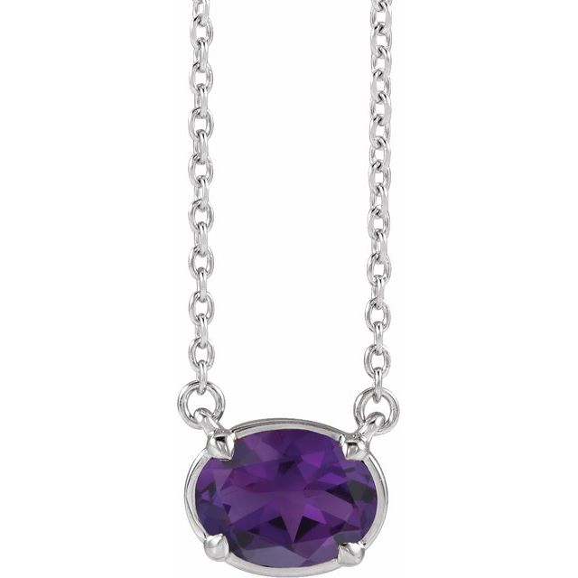 Sterling Silver Natural Amethyst Claw-Prong Bezel-Style 18" Necklace