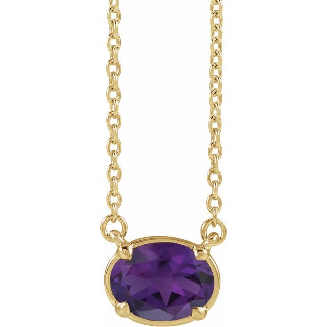 10K Yellow Gold Natural Amethyst Claw-Prong Bezel-Style 18" Necklace