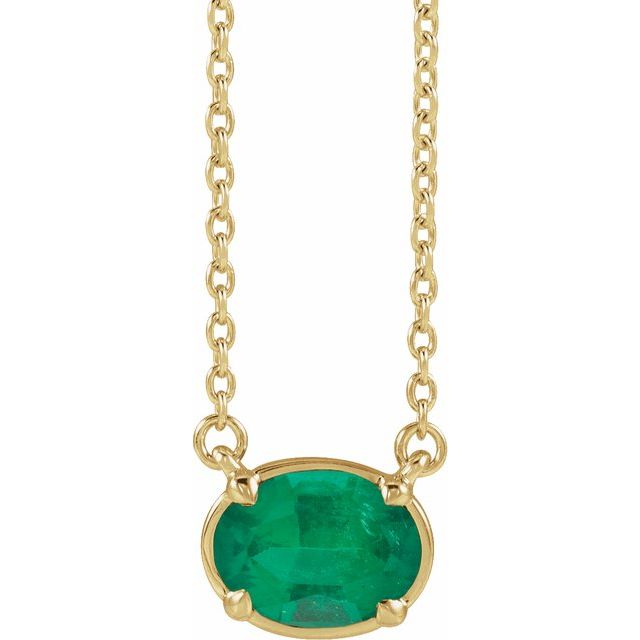 14K Yellow Gold Vermeil Lab-Grown Emerald Claw-Prong Bezel-Style 18" Necklace