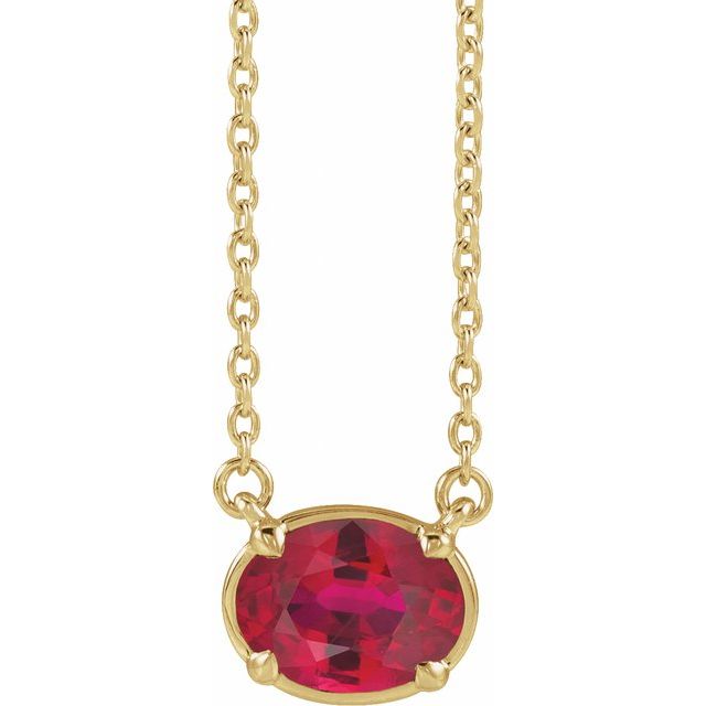 10K Yellow Gold Lab-Grown Ruby Claw-Prong Bezel-Style 18" Necklace