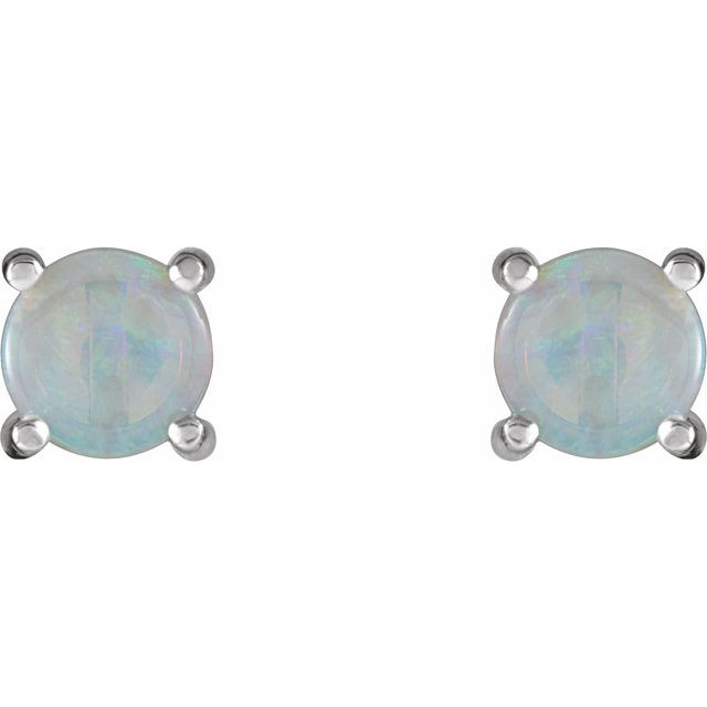 14K White Gold 6 mm Natural White Opal Earrings
