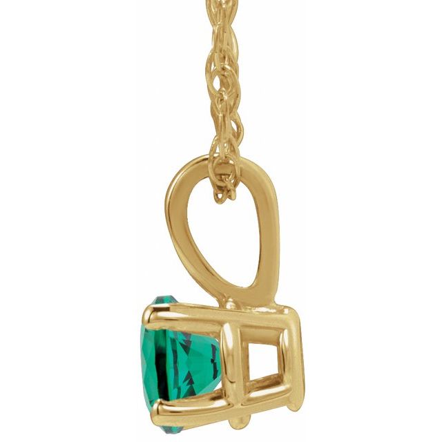 14K Yellow Gold 3 mm Imitation Emerald Youth Solitaire 14" Necklace