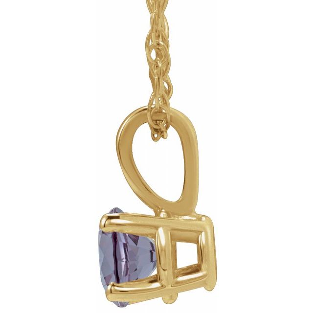 14K Yellow Gold 3 mm Imitation Alexandrite Youth Solitaire 14" Necklace