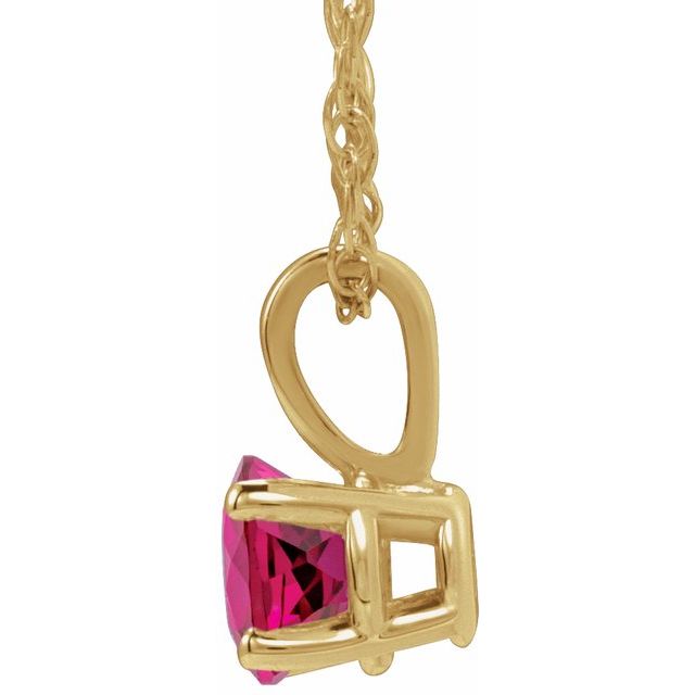 14K Yellow Gold 3 mm Imitation Ruby Youth Solitaire 14" Necklace