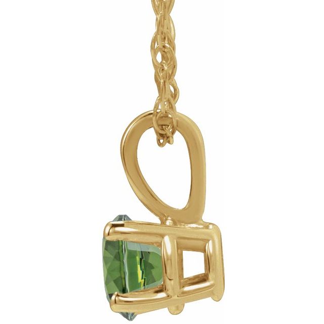 14K Yellow Gold 3 mm Imitation Peridot Youth Solitaire 14" Necklace