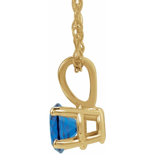 14K Yellow Gold 3 mm Imitation Blue Sapphire Youth Solitaire 14" Necklace