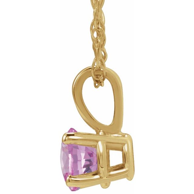 14K Yellow Gold 3 mm Imitation Pink Tourmaline Youth Solitaire 14" Necklace