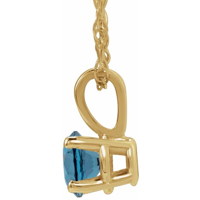 14K Yellow Gold 3 mm Imitation Blue Zircon Youth Solitaire 14" Necklace