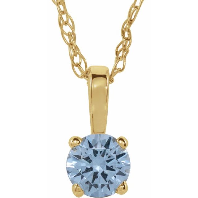 14K Yellow Gold 3 mm Imitation Aquamarine Youth Solitaire 14" Necklace