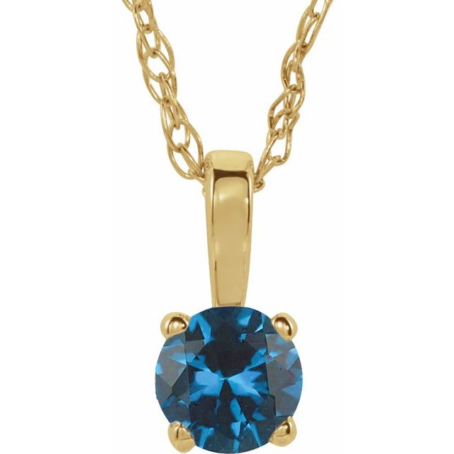 14K Yellow Gold 3 mm Imitation Blue Zircon Youth Solitaire 14" Necklace