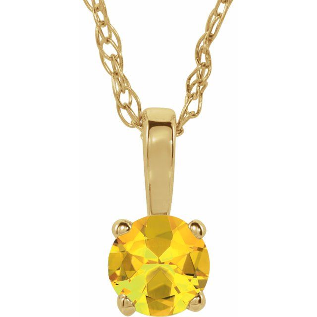 14K Yellow Gold 3 mm Imitation Citrine Youth Solitaire 14" Necklace