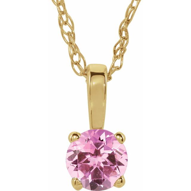 14K Yellow Gold 3 mm Imitation Pink Tourmaline Youth Solitaire 14" Necklace