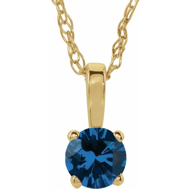 14K Yellow Gold 3 mm Imitation Blue Sapphire Youth Solitaire 14" Necklace