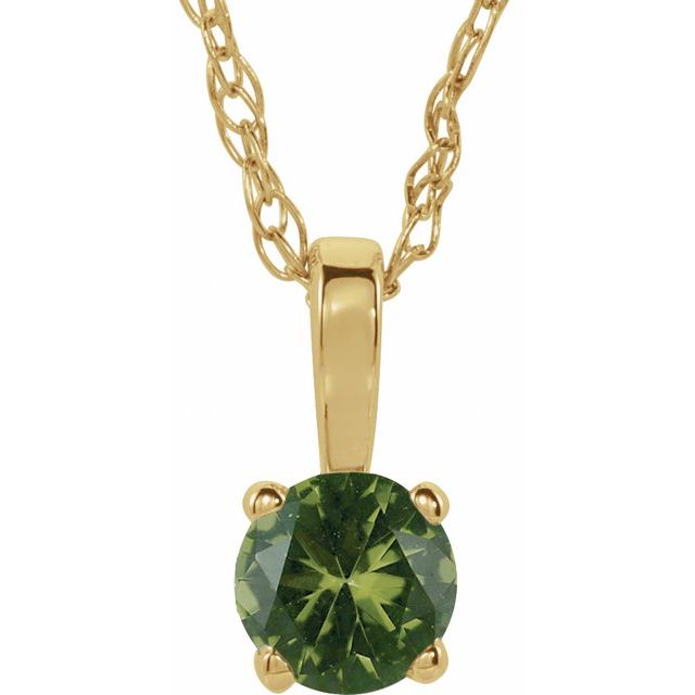 14K Yellow Gold 3 mm Imitation Peridot Youth Solitaire 14" Necklace