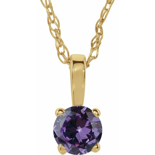 14K Yellow Gold 3 mm Imitation Alexandrite Youth Solitaire 14" Necklace