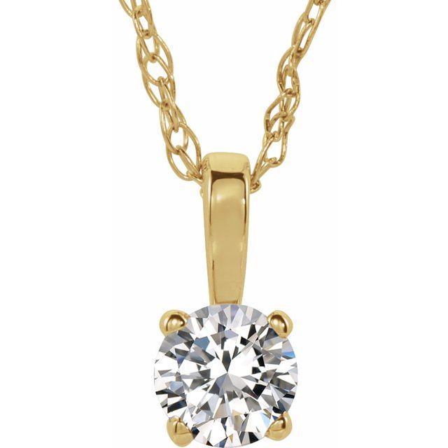 14K Yellow Gold 3 mm Imitation Diamond Youth Solitaire 14" Necklace