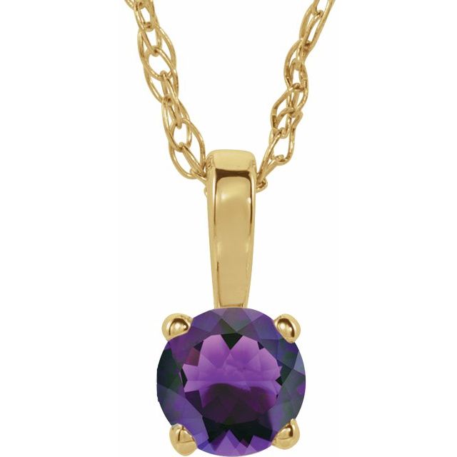 14K Yellow Gold 3 mm Imitation Amethyst Youth Solitaire 14" Necklace