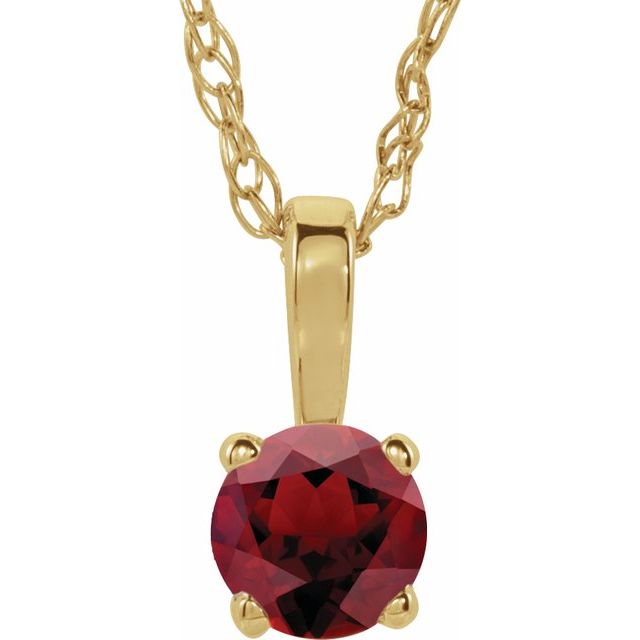 14K Yellow Gold 3 mm Natural Mozambique Garnet Youth Solitaire 14" Necklace