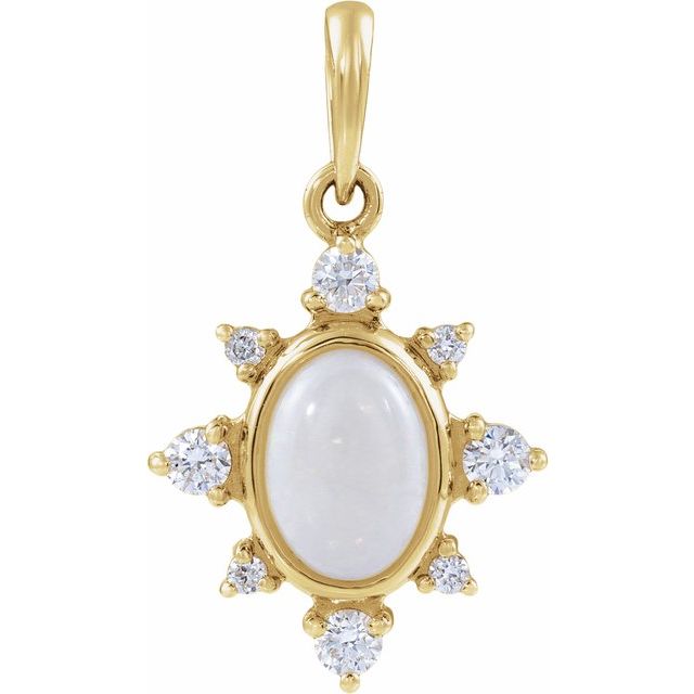 14K Yellow Gold Lab-Grown White Opal & 1/6 CTW Lab-Grown Diamond Vintage-Inspired Pendant