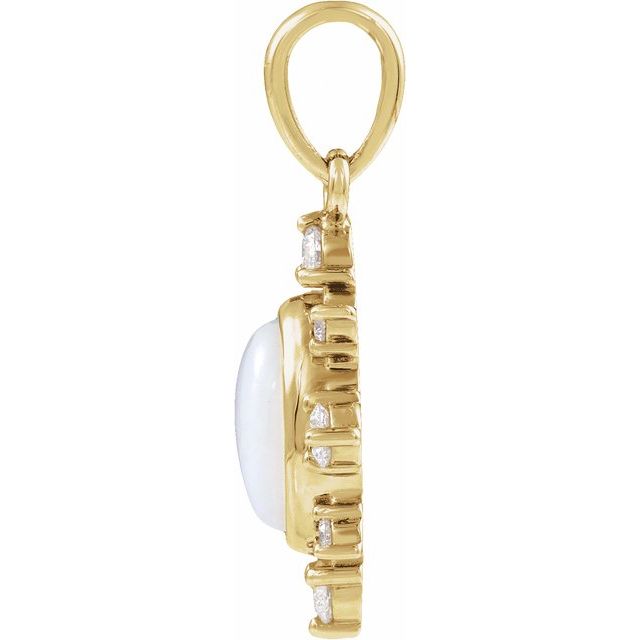 14K Yellow Gold Lab-Grown White Opal & 1/6 CTW Lab-Grown Diamond Vintage-Inspired Pendant
