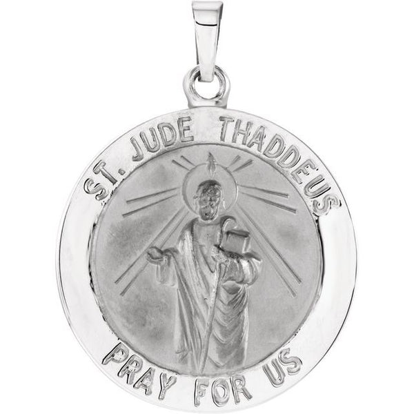 14K White Gold 22 mm Round St. Jude Thaddeus Medal