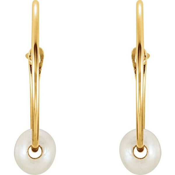 14K Yellow Gold Cultured White Freshwater Pearl Youth Huggie Earrings