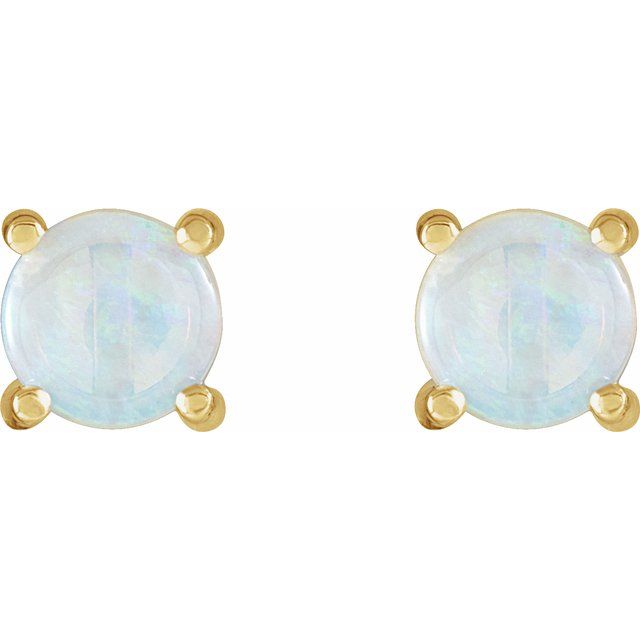 14K Yellow Gold 6 mm Natural White Opal Earrings