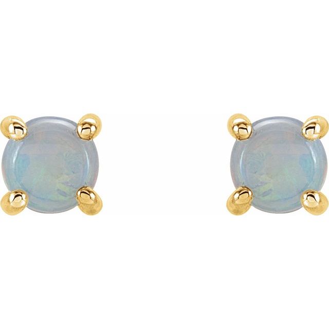 14K Yellow Gold 5 mm Natural White Opal Earrings