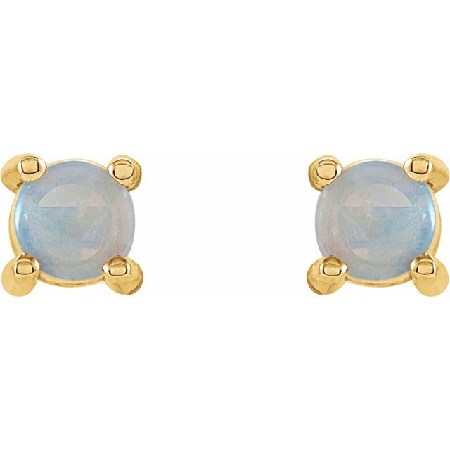 14K Yellow Gold 4 mm Natural White Opal Earrings
