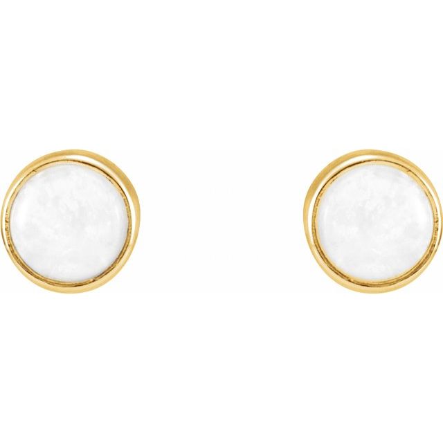 14K Yellow Gold Natural White Opal Earrings