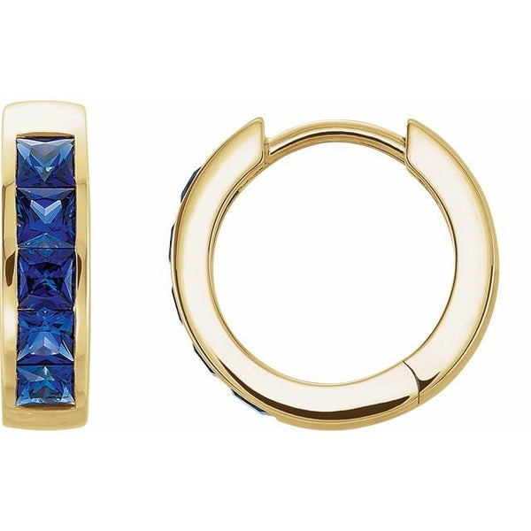 14K Yellow Gold Lab-Grown Blue Sapphire Hoop Earrings 