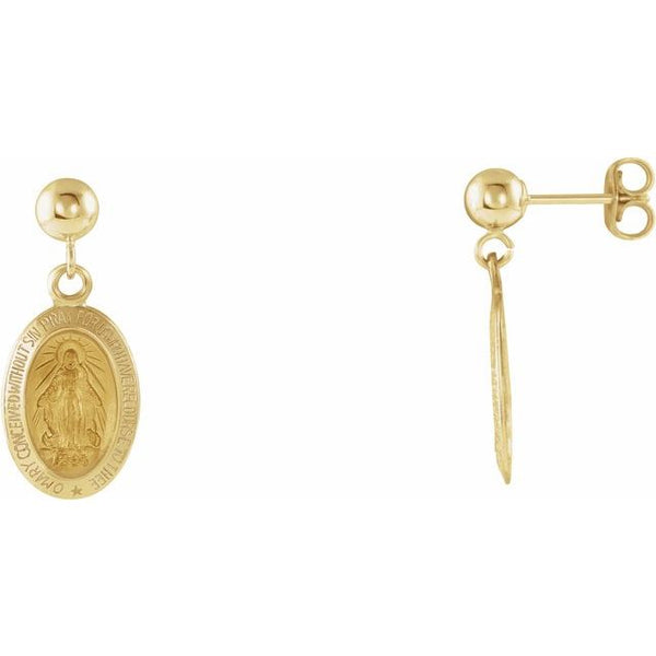 14K Yellow Gold 12x9 mm Miraculous Dangle Earrings