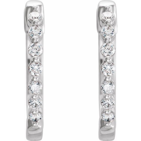 14K White Gold 1/3 CTW Natural Diamond Hinged 15.25 mm Hoop Earrings