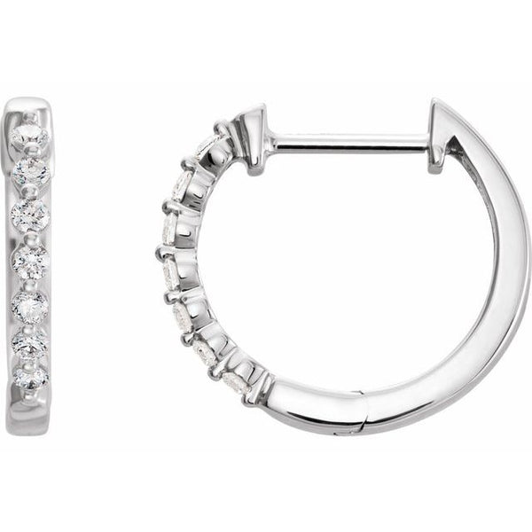 14K White Gold 1/3 CTW Natural Diamond Hinged 15.25 mm Hoop Earrings