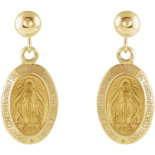 14K Yellow Gold 12x9 mm Miraculous Dangle Earrings