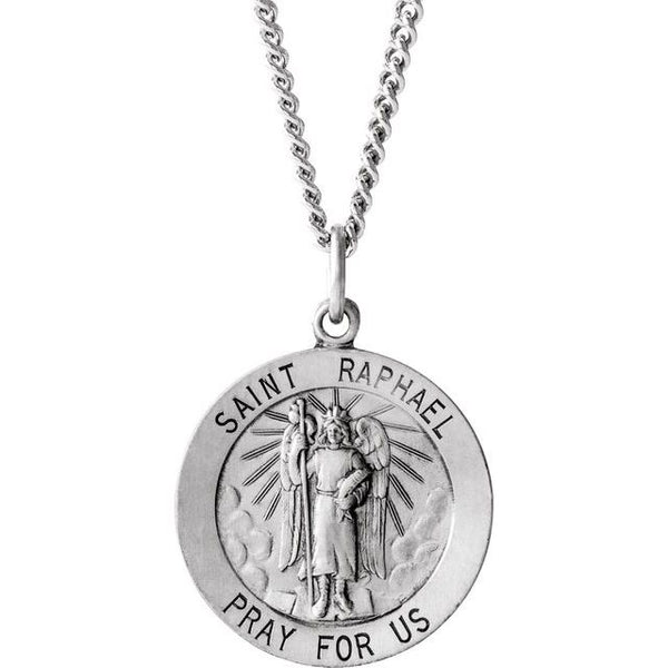 Sterling Silver 15 mm Round St. Raphael 18" Necklace