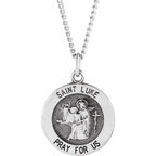 Sterling Silver 18 mm Round St. Luke Medal 18" Necklace 