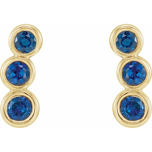 14K Yellow Gold Natural Blue Sapphire Ear Climbers